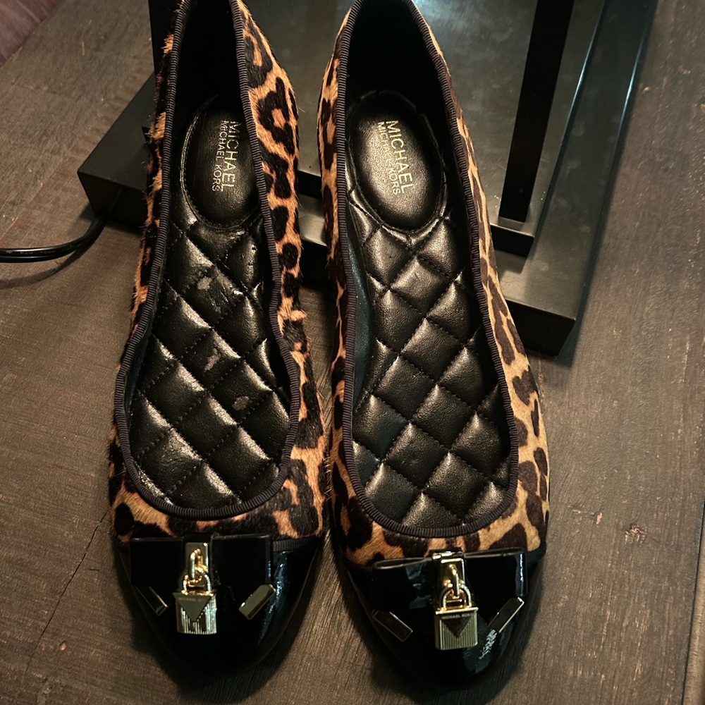 Michael Kors Leopard and Black Flats 7.5